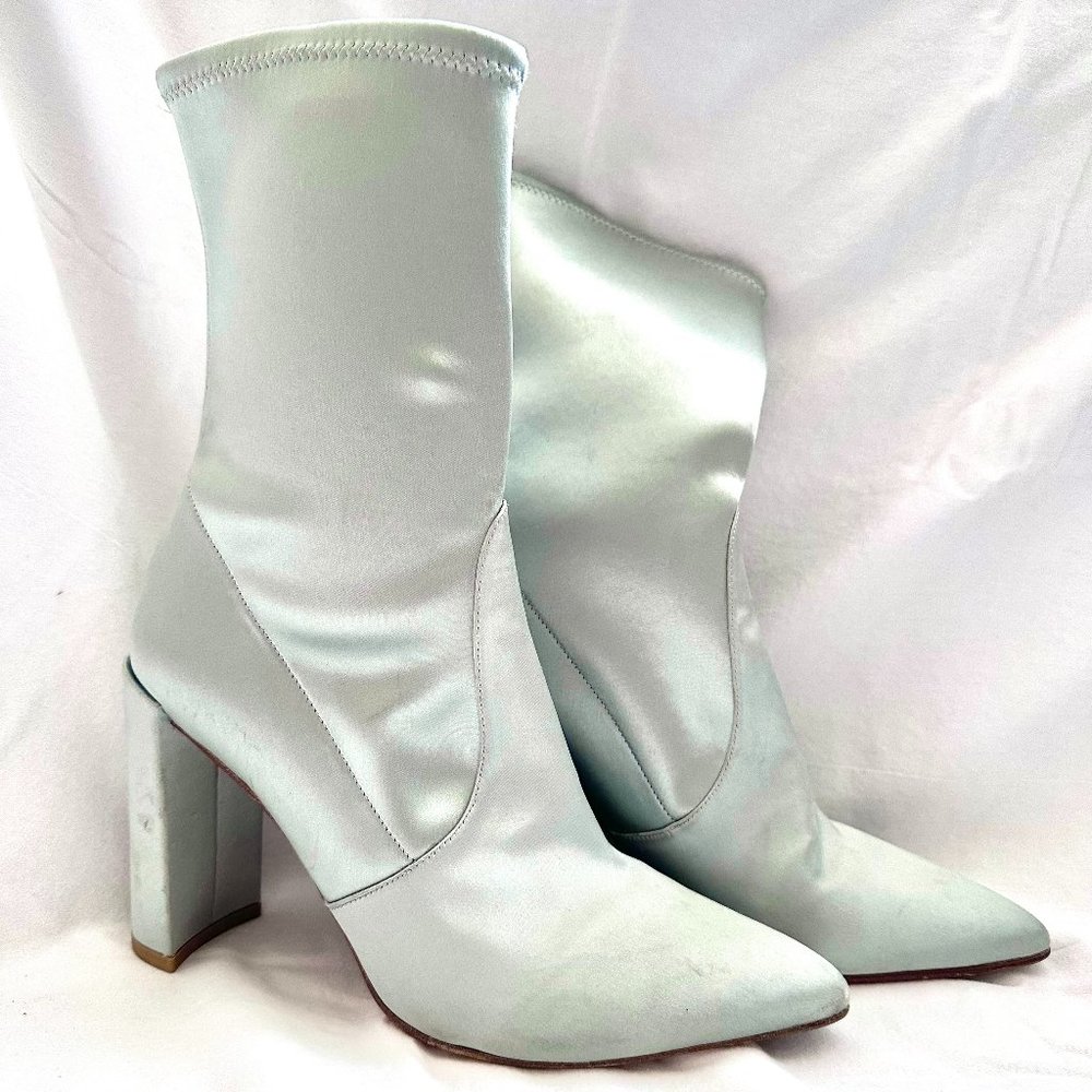 Light Blue Silk Stuart Weitzman Sock Booties Women's US size 9
